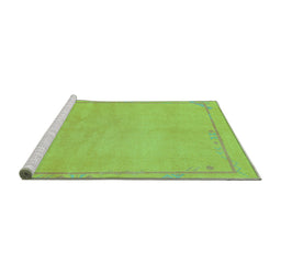Sideview of Machine Washable Abstract Turquoise Modern Area Rugs, wshabs3151turq