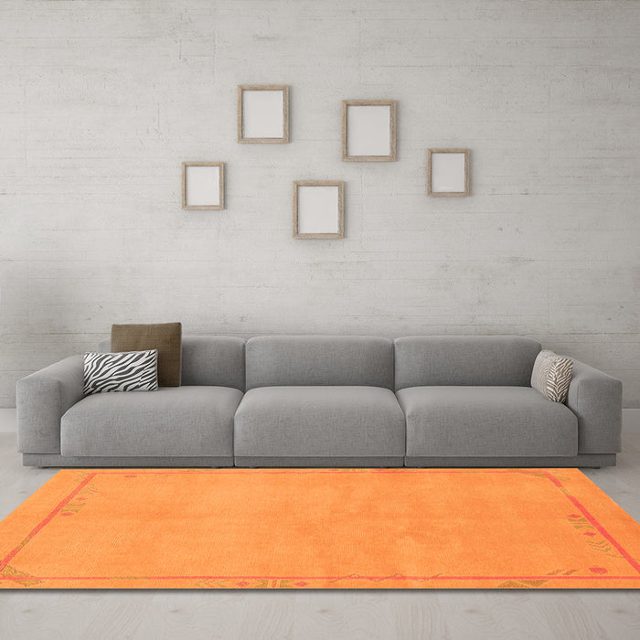 Machine Washable Abstract Orange Modern Area Rugs in a Living Room, wshabs3151org