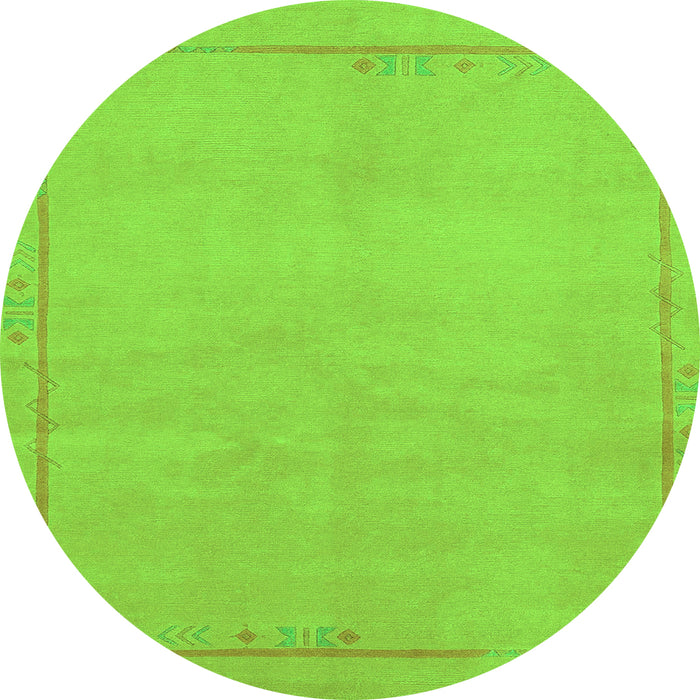 Round Machine Washable Abstract Green Modern Area Rugs, wshabs3151grn