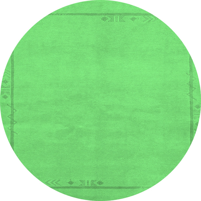 Round Machine Washable Abstract Emerald Green Modern Area Rugs, wshabs3151emgrn