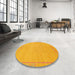 Round Machine Washable Abstract Orange Rug in a Office, wshabs3151