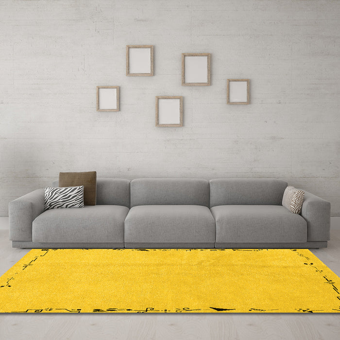 Machine Washable Solid Yellow Modern Rug in a Living Room, wshabs3152yw