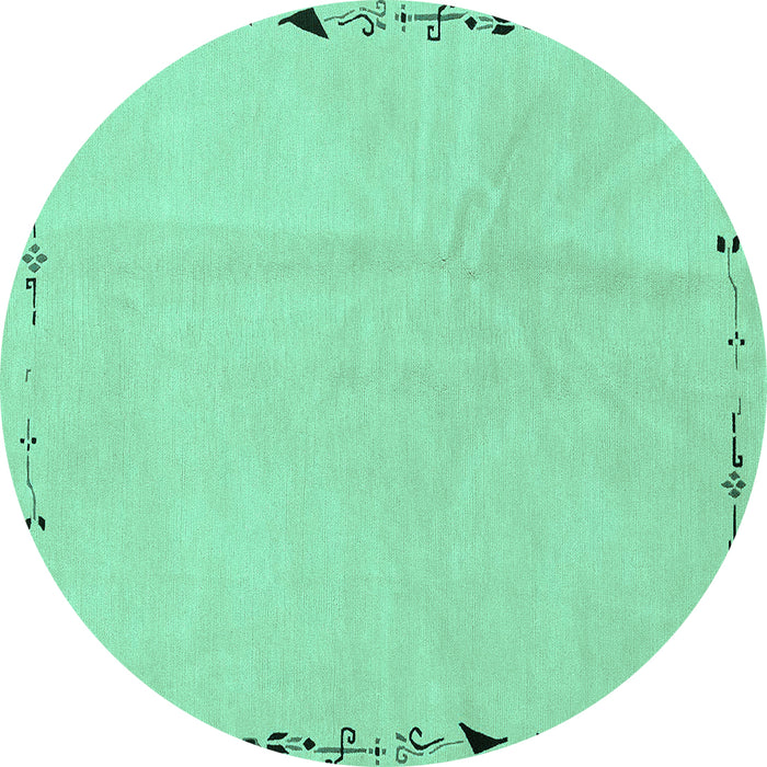 Round Machine Washable Solid Turquoise Modern Area Rugs, wshabs3152turq