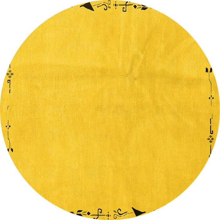 Round Machine Washable Solid Yellow Modern Rug, wshabs3152yw