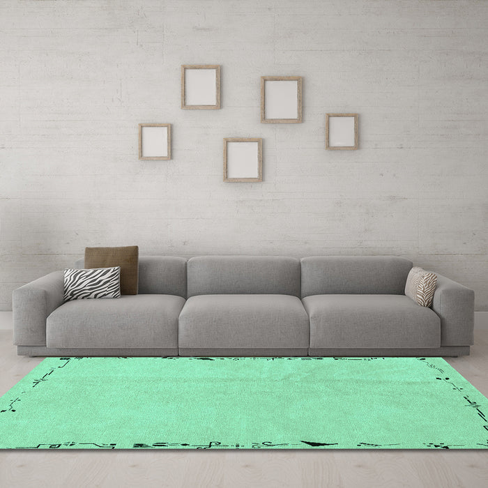 Machine Washable Solid Turquoise Modern Area Rugs in a Living Room,, wshabs3152turq