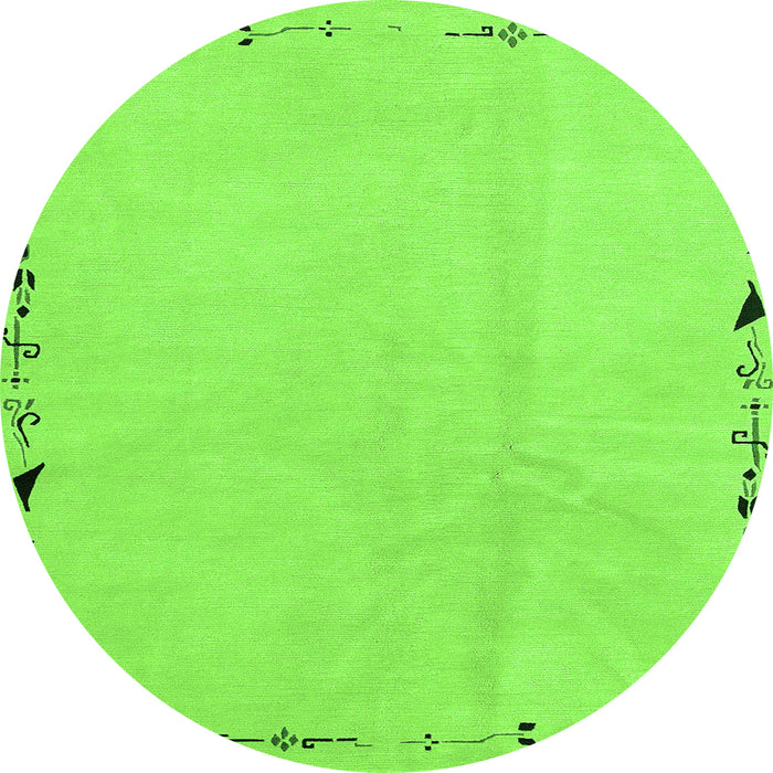Round Machine Washable Solid Green Modern Area Rugs, wshabs3152grn