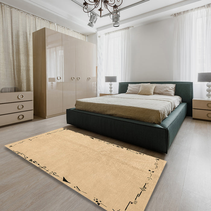 Machine Washable Abstract Yellow Rug in a Bedroom, wshabs3152