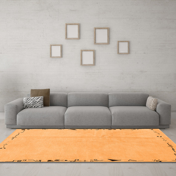 Machine Washable Solid Orange Modern Area Rugs in a Living Room, wshabs3152org