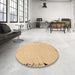 Round Machine Washable Abstract Yellow Rug in a Office, wshabs3152