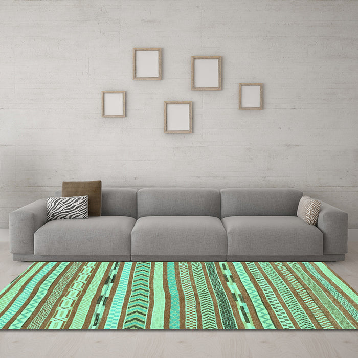 Machine Washable Abstract Turquoise Modern Area Rugs in a Living Room,, wshabs3153turq
