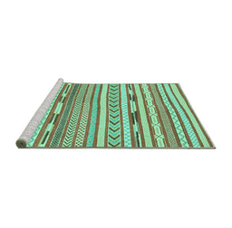 Sideview of Machine Washable Abstract Turquoise Modern Area Rugs, wshabs3153turq