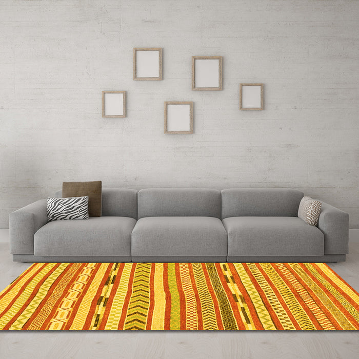Machine Washable Abstract Yellow Modern Rug in a Living Room, wshabs3153yw