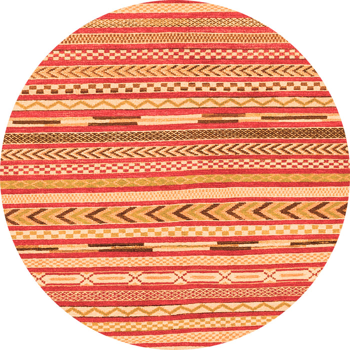 Round Machine Washable Abstract Orange Modern Area Rugs, wshabs3153org