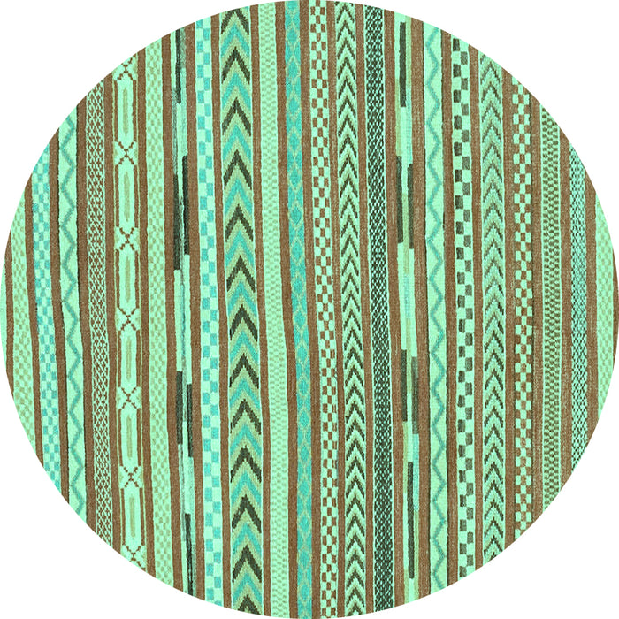 Round Machine Washable Abstract Turquoise Modern Area Rugs, wshabs3153turq