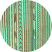 Round Machine Washable Abstract Turquoise Modern Area Rugs, wshabs3153turq