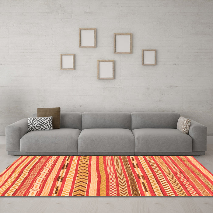 Machine Washable Abstract Orange Modern Area Rugs in a Living Room, wshabs3153org