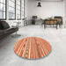 Round Machine Washable Abstract Fire Red Rug in a Office, wshabs3153