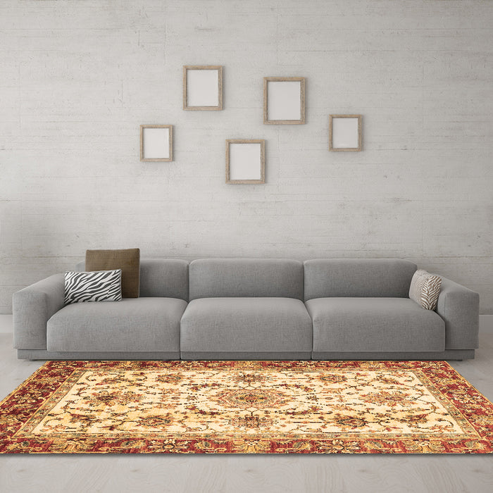 Machine Washable Abstract Brown Modern Rug in a Living Room,, wshabs3154brn