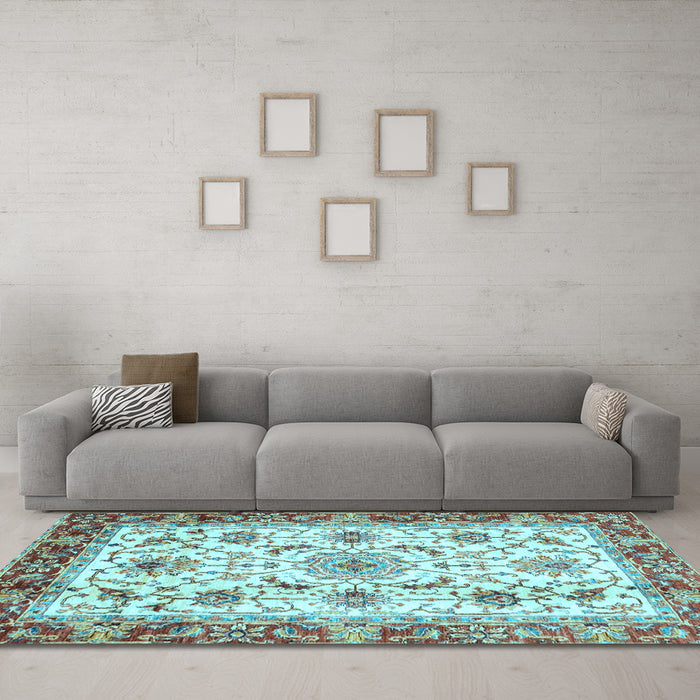 Machine Washable Abstract Light Blue Modern Rug in a Living Room, wshabs3154lblu