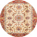 Round Machine Washable Abstract Brown Gold Rug, wshabs3154