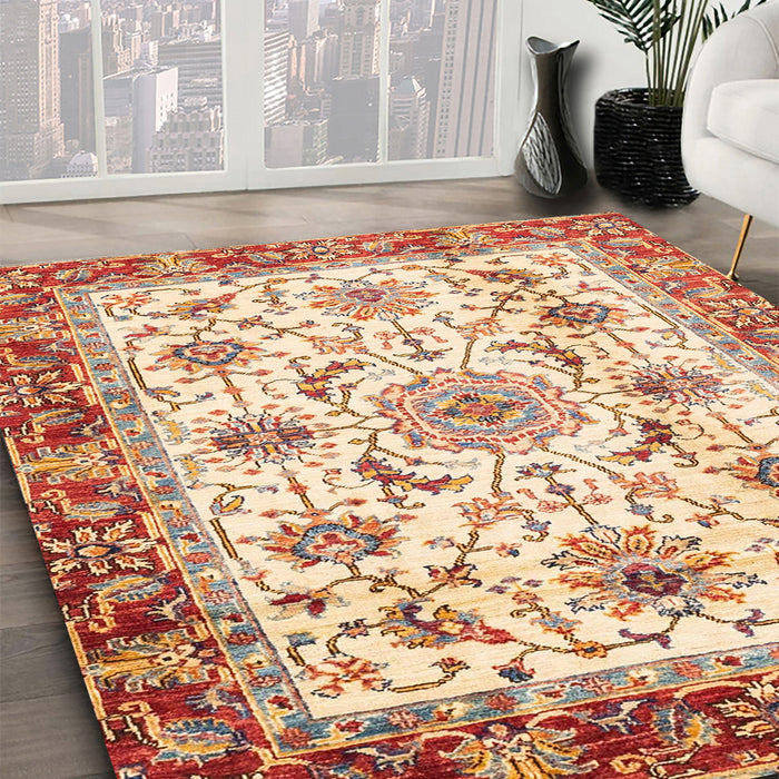 Abstract Brown Gold Modern Rug in Family Room, abs3154