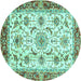 Round Abstract Turquoise Modern Rug, abs3154turq