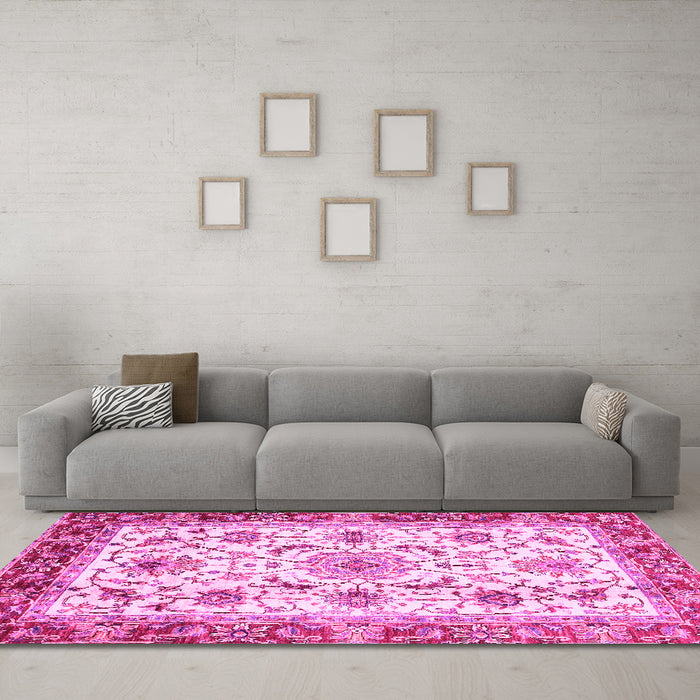 Machine Washable Abstract Pink Modern Rug in a Living Room, wshabs3154pnk
