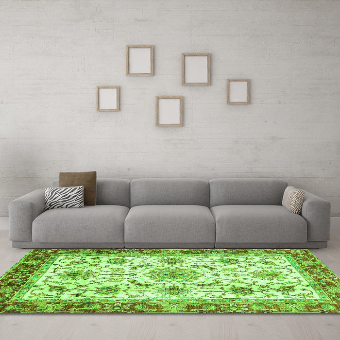 Machine Washable Abstract Green Modern Area Rugs in a Living Room,, wshabs3154grn