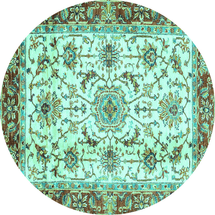 Round Machine Washable Abstract Turquoise Modern Area Rugs, wshabs3154turq