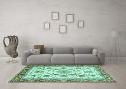 Machine Washable Abstract Turquoise Modern Area Rugs in a Living Room,, wshabs3154turq