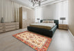 Abstract Brown Gold Modern Rug in a Bedroom, abs3154