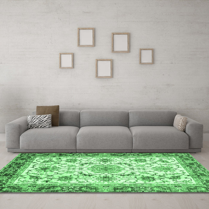 Machine Washable Abstract Emerald Green Modern Area Rugs in a Living Room,, wshabs3154emgrn