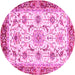 Round Machine Washable Abstract Pink Modern Rug, wshabs3154pnk