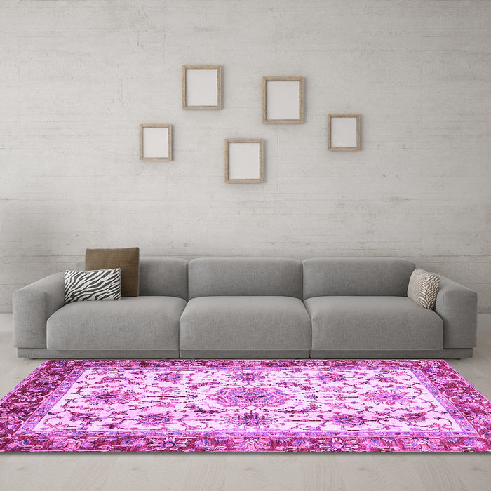 Machine Washable Abstract Purple Modern Area Rugs in a Living Room, wshabs3154pur