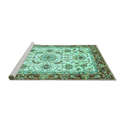 Sideview of Machine Washable Abstract Turquoise Modern Area Rugs, wshabs3154turq
