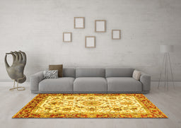 Machine Washable Abstract Yellow Modern Rug in a Living Room, wshabs3154yw
