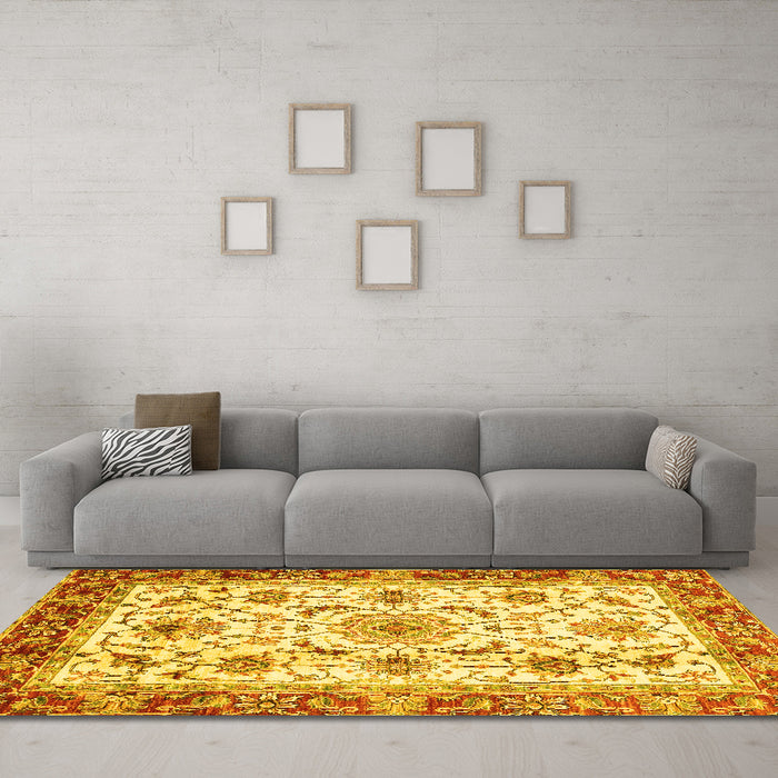 Machine Washable Abstract Yellow Modern Rug in a Living Room, wshabs3154yw