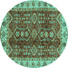 Round Machine Washable Abstract Turquoise Modern Area Rugs, wshabs3155turq