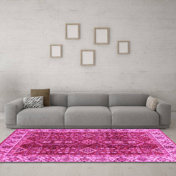 Machine Washable Abstract Pink Modern Rug in a Living Room, wshabs3155pnk