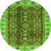 Round Machine Washable Abstract Green Modern Area Rugs, wshabs3155grn