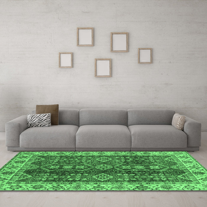Machine Washable Abstract Emerald Green Modern Area Rugs in a Living Room,, wshabs3155emgrn