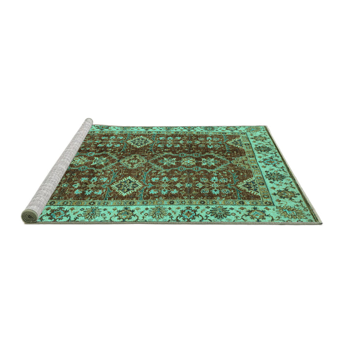 Sideview of Machine Washable Abstract Turquoise Modern Area Rugs, wshabs3155turq