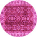 Round Machine Washable Abstract Pink Modern Rug, wshabs3155pnk