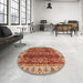 Round Machine Washable Abstract Red Rug in a Office, wshabs3155