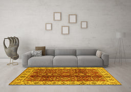 Machine Washable Abstract Yellow Modern Rug in a Living Room, wshabs3155yw