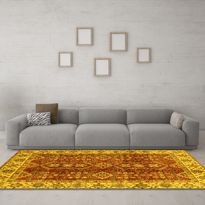 Machine Washable Abstract Yellow Modern Rug in a Living Room, wshabs3155yw