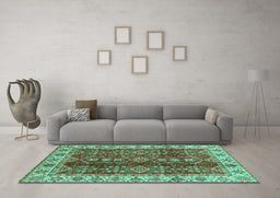 Machine Washable Abstract Turquoise Modern Area Rugs in a Living Room,, wshabs3155turq