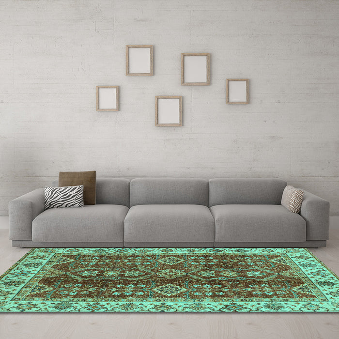 Machine Washable Abstract Turquoise Modern Area Rugs in a Living Room,, wshabs3155turq