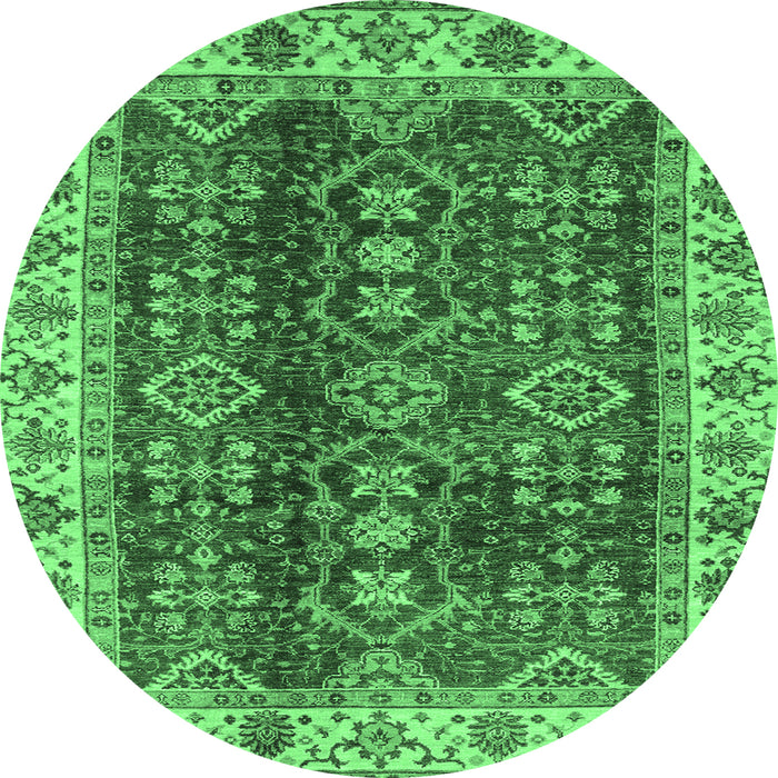 Round Machine Washable Abstract Emerald Green Modern Area Rugs, wshabs3155emgrn