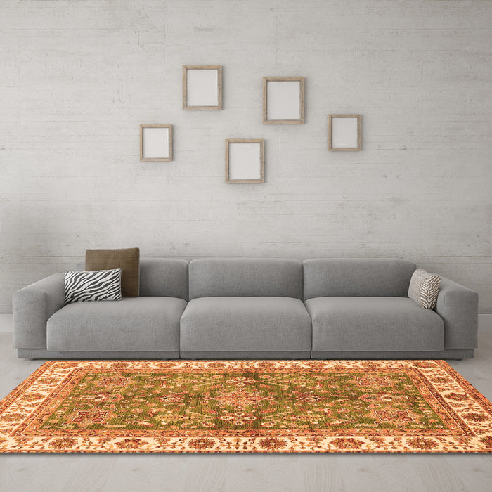 Machine Washable Oriental Orange Traditional Area Rugs in a Living Room, wshabs3156org